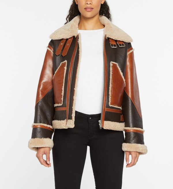 Blouson aviateur femme The Kooples peau mouton cuir hiver-4