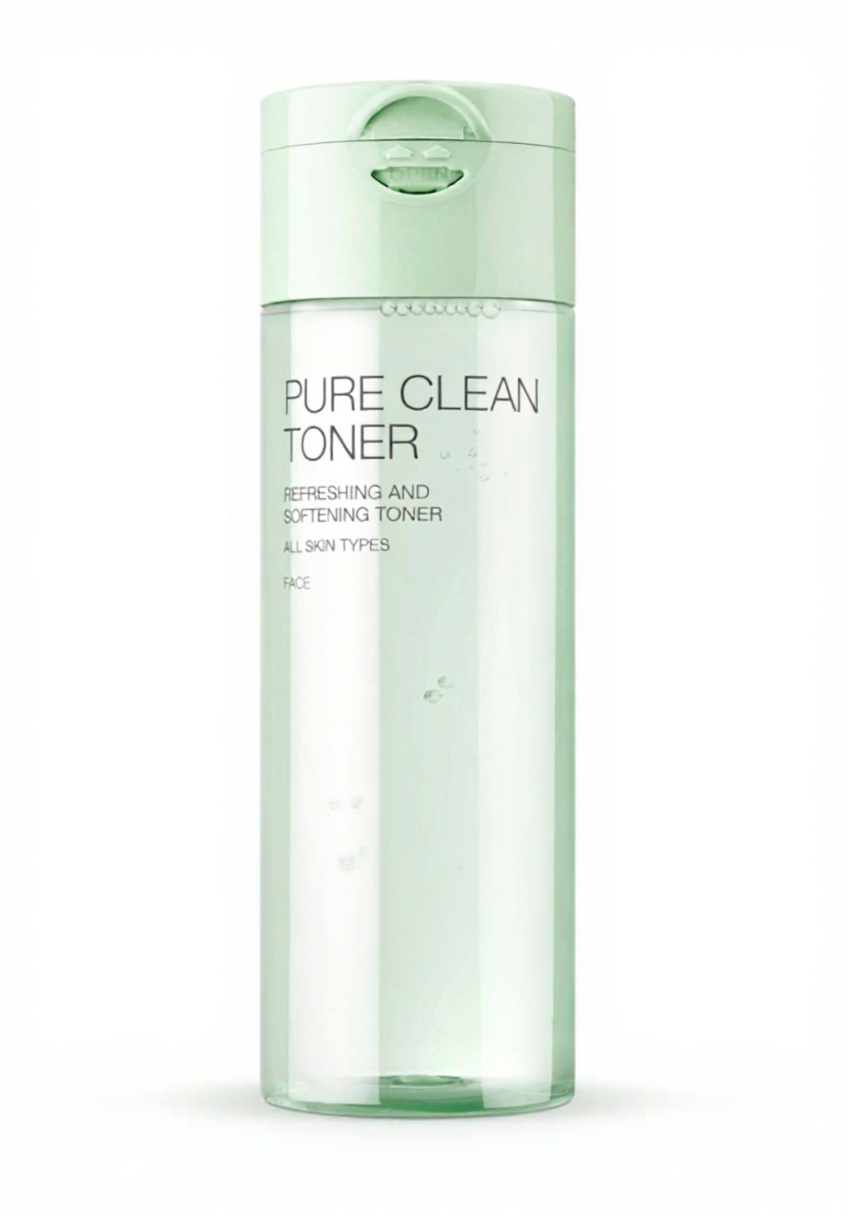 Application de la lotion tonique Pure Clean sur le visage