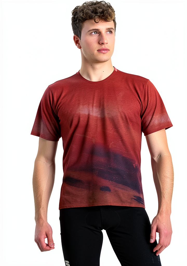T-shirt Sportful homme porté en extérieur, couleur Cayenna Red/Mud